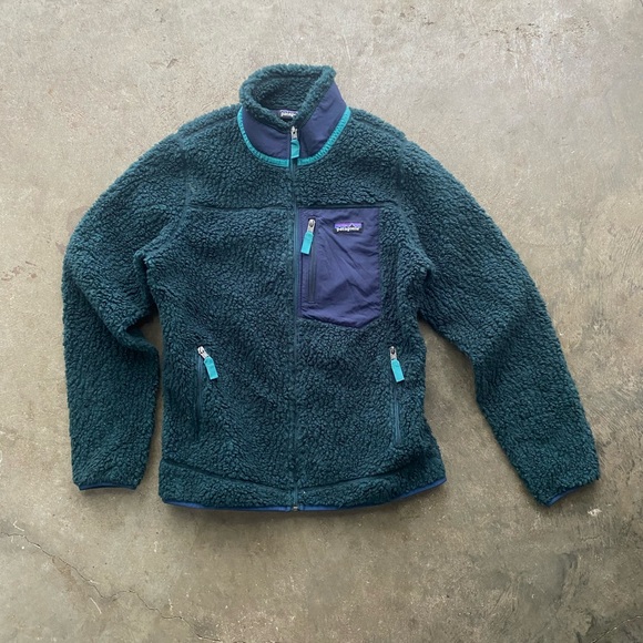 Forest Green Vintge Patagonia deep pile fleece jacket